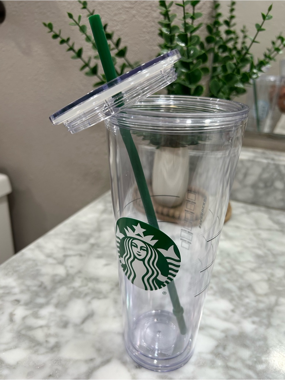 Starbucks 24 oz Clear Cold Cup Tumbler with Green Straw NWT